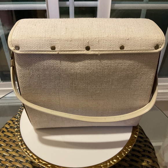 VINTAGE 1960s Bejeweled Box Bird Flower Canvas Handbag - Picture 3 of 10